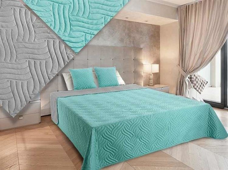 Bedspread VIGO II 180x220+2/40x40, 011/TURQUISE-LIGHT GREY